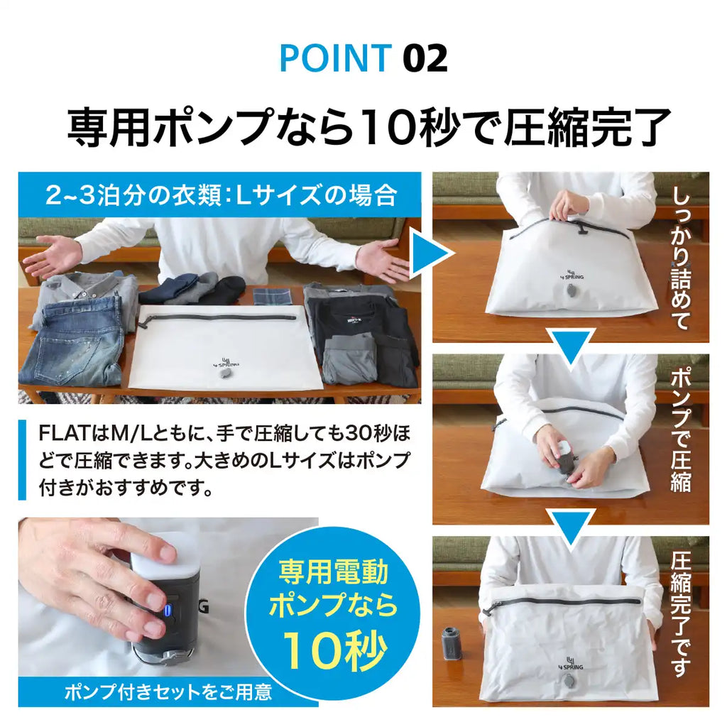 かる旅圧縮バッグフラット　圧縮方法